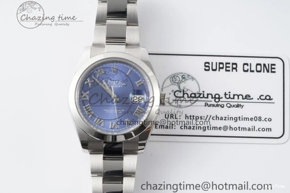 MiroTime 0423 Modern DateJust 41 SS Polished Bezel KING 1:1 Best Edition 904L Steel Blue Roman Dial on Oyster Bracelet VR 2212